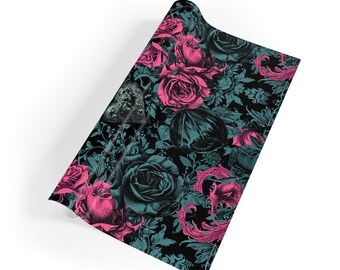 Gothic Roses Wrapping Paper, Valentines Gift Wrap Roll, Birthday Anniversary Holiday, Elegant Gothic Lover Packaging, Dark Occasion Paper