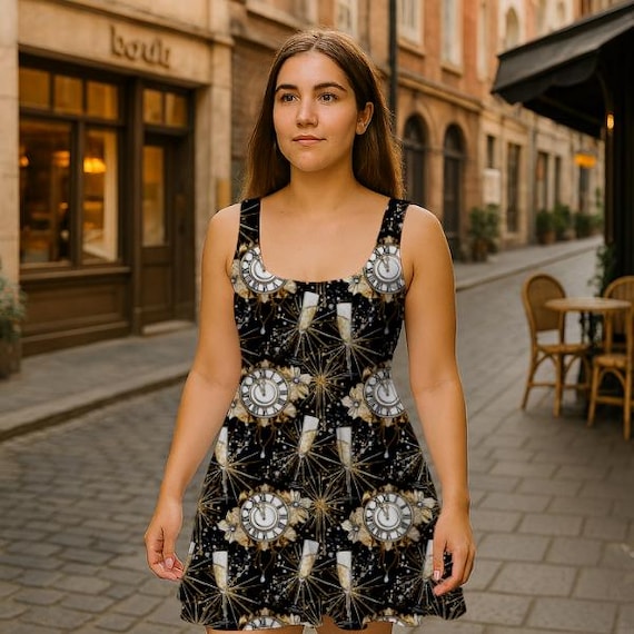 new year's skater dress Mini Dress Skater Dress Occasion Wear Midnight Kiss Silver Sequin Flare Mini Dress Size S Olivaceous