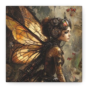 Steampunk Fairy Canvas Art Print, uniek wanddecor, boho woondecoratie, cadeau voor kunstliefhebbers, fantasy-kunstwerk, artistiek cadeau-idee