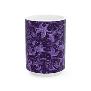 Elegante tazza in ceramica con motivo floreale viola, tazza da caffè artistica, regalo perfetto per gli amanti del tè, arredamento per la casa, festa della mamma, compleanno immagine 7