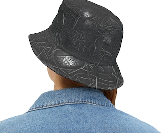 Gothic Bucket Hat, Spider Web Design, Dark Hat for Gothic Lovers, Halloween Hat, Witchy Bucket Hat, Gothic Fashion Accessory