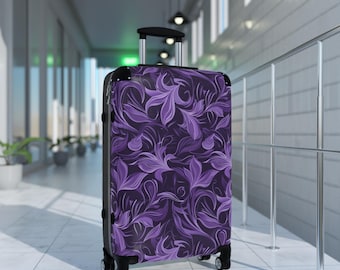 Valigia floreale viola: elegante bagaglio a mano in policarbonato