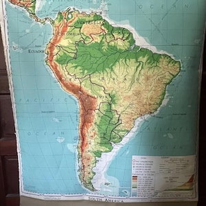 mappa scolastica vintage del Sud America da tirare giù