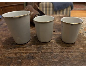 vintage antique white porcelain enamel cups