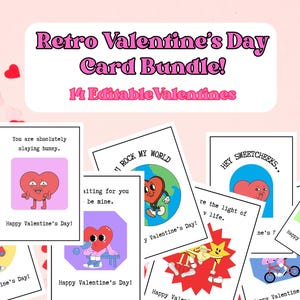 Retro Valentine’s Day Cards Bundle | Funny Editable Printable Valentine Cards | Cute Valentine&#39;s Day Cards