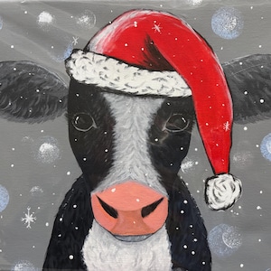 Moo-rry Christmas Cow Painting