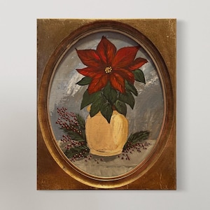 Flor de Pascua, arte de pared con marco reutilizado, pintado a mano, 11 x 14, pintura acrílica