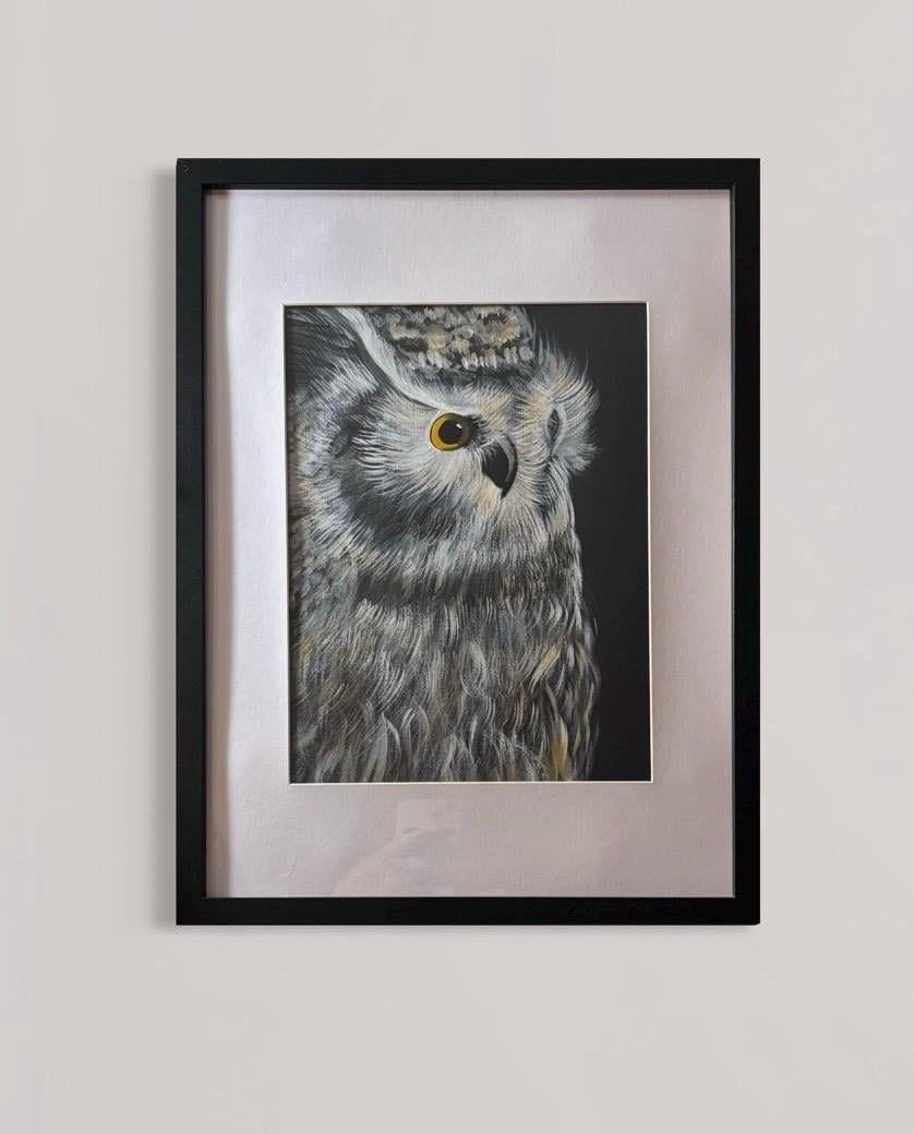Horned Owl Acrylic Painting, Master Raptor Art, 13x17