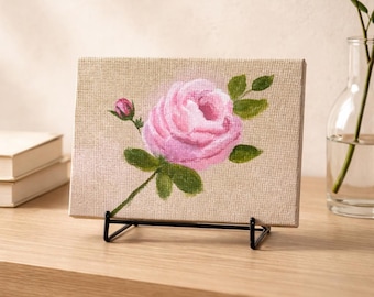 Rosa och balanserad akrylrosmålning, 5x7, miniatyrdekor, mors dag-present