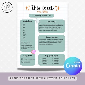 Teacher Newsletter Template Canva, Class Newsletter, School Newsletter Printable, Teacher Printable, Back to School Template, Canva Template