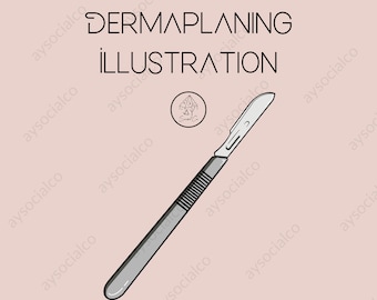 dermaplaning illustration, dermaplane blade, esthetician clip art, skin care art, dermaplane social media graphic