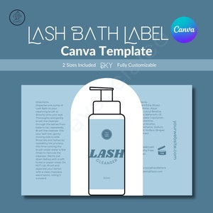 Lash Bath Label, Canva Template, Editable Lash Label, Esthetician, Lash Shampoo Template, Lash Cleanser Label, Lash Bottle Template, Blue