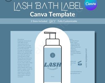 Lash Bath Label, Canva Template, Editable Lash Label, Esthetician, Lash Shampoo Template, Lash Cleanser Label, Lash Bottle Template, Blue