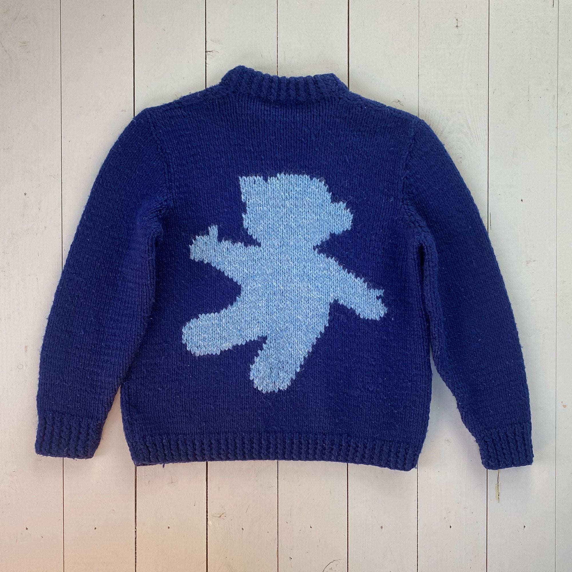 Vintage Hand-knit Wool Teddy Bear Sweater With Back Design - Etsy