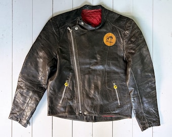 Original Rare Retro Vintage 60s French Motorcycle Patched Leather