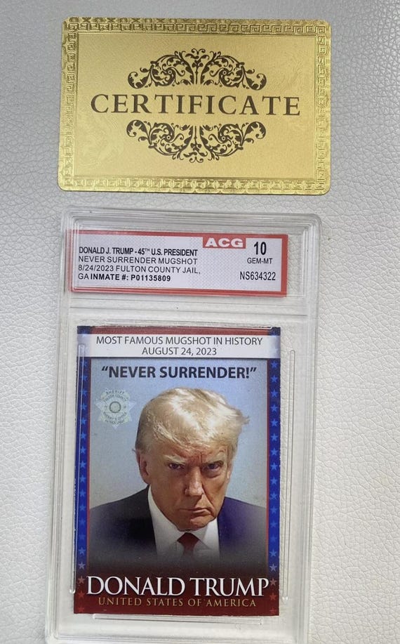 Donald Trump "never Surrender" Mugshot Official Graded 10 Card, With Free  Stand - Etsy
