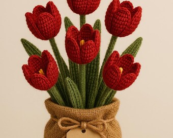 Crochet Tulip Bouquet, Handmade Yarn Flowers, Mother's Day Gift