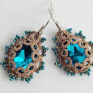Golden Tatting Lace Earrings - Blue Cristal Boho Jewelry