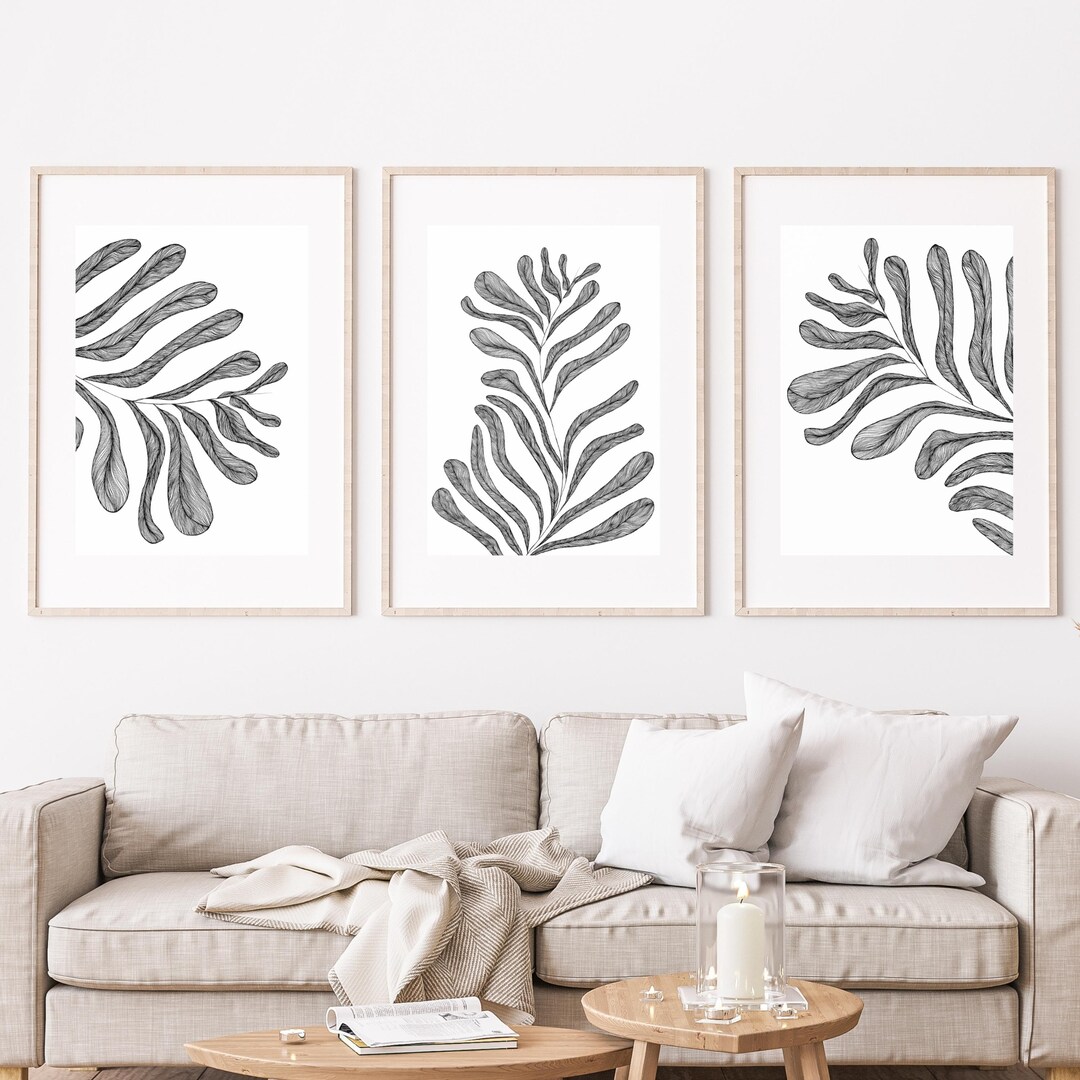 Leaf Line Art Set of 3 – Minimalist Black & White Botanical Prints ...