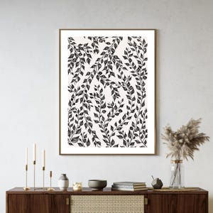 Modern Plant Drawing Print, Single Leaf Line Art, Minimalist Botanical Wall Art, Simple Scandi Style Decor, Printable Art, Digital Download