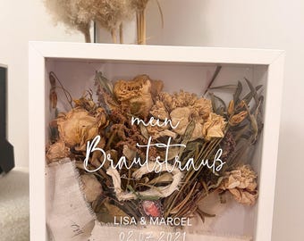 Gepersonaliseerde trouwfotolijst – aandenken aan het bruidsboeket | Trouwcadeau, opbergplek voor het bruidsboeket, trouwdecoratie