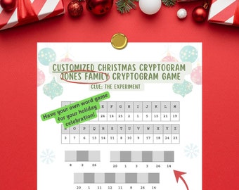Criptograma navideño personalizado: Juego familiar (descarga digital)