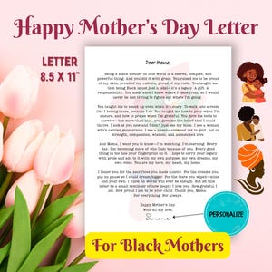 Carta personalizada para el Día de la Madre / De un niño negro a una madre negra / Regalo imprimible conmovedor / Descarga digital personalizada / Madre negra