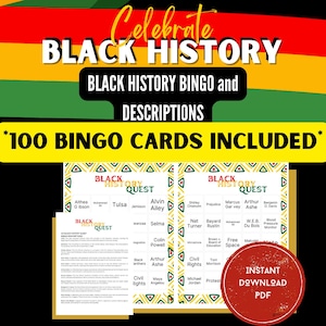 Black History Bingo Game: Trivia, School Activity (100 Cards) (Printable)