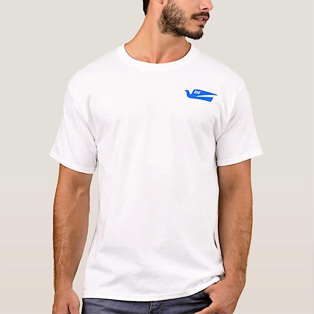 T-Shirt Basic Short Sleeve White Braniff Alexander Girard Design Bluebird Blue