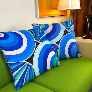 Pillow or Lumbar Bar Pillow Braniff Pucci Design 1972 Collection Blue