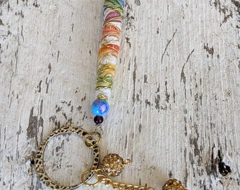 Rainbow bead - Bohemian handmade bead - Junk journal bead charm - Shabby keychain - Journal accessory - Wire wrapped bead - Mixed media art