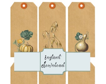 Printable Fall Tags, Digital Download Luggage Tags with Pumpkin