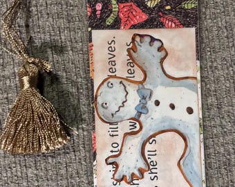 Retro Halloween Bookmark, Reclaimed Paper, Tassel, Laminated, Children Theme, OOAK