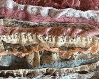 Large lot of vintage lace, 80’s grandma core trims, mauve, blue, cream, peach, granny core supplies, sewing supply