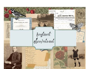 Printable Junk Journal Page, Collage Sheets with Vintage photographs of People, Instant Download