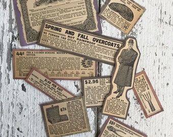 Vintage advertising ephemera pack, men’s suit ads, fishing ads