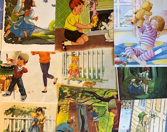 Children theme ephemera cutouts, Old paper illustrations, Collage kit. Themed junk journal lot, kids scraps