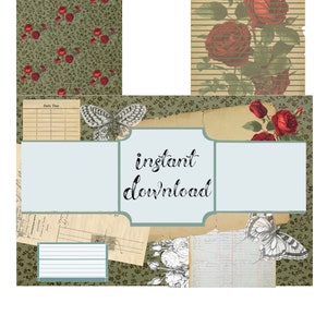 Rose Pattern Printable Paper Kit, Stripes and Roses, Junk Journal Pages, Coordinating Set of 3 Pages
