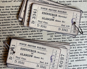 Railway tickets vintage inspired, handmade faux tags for paper crafts, junk journaling supply, ephemera