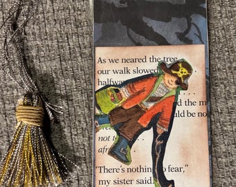 Halloween Bookmark, Reclaimed Paper, With Tassel, Laminated, Retro Costume, Children Theme, OOAK, Back to School
