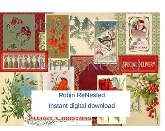 Christmas Collage Digital Download, Holiday Digital Background, Junk Journal Page