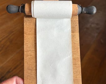 Primitive grocery scroll, Rustic memo board, Kitchen organizer, To do list roll, Rolling note pad, Vintage style wood paper roller