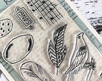 Spring Clear Stamp Set - Bird Exclusive Art Set - Paper Crafts - Hand Drawn Design
