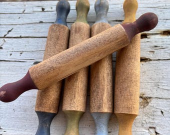 Painted Mini Rolling Pins, primitive Decor, Farmhouse Bowl, Trinket shelf sitter, Distressed Decoration