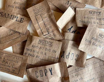 Office paper ephemera tidbits, Stamped paper scraps, Junk journal embellishments kit, Vintage office theme, Rustic brown paper pieces