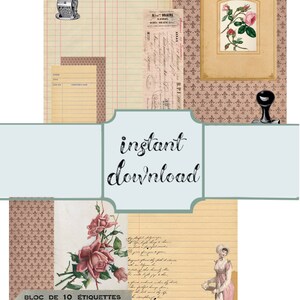 Pink Background Ephemera, Collage Printable Pack, Scrapbook Paper Set, Digi Kit, Commercial Use
