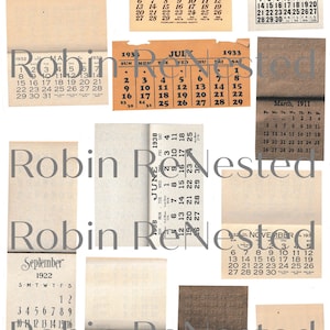 Vintage Calendars, Pocket Size Monthly, Different Calendars, One for each Month, Scrapbooking Ephemera, Junk Journal Embellishments