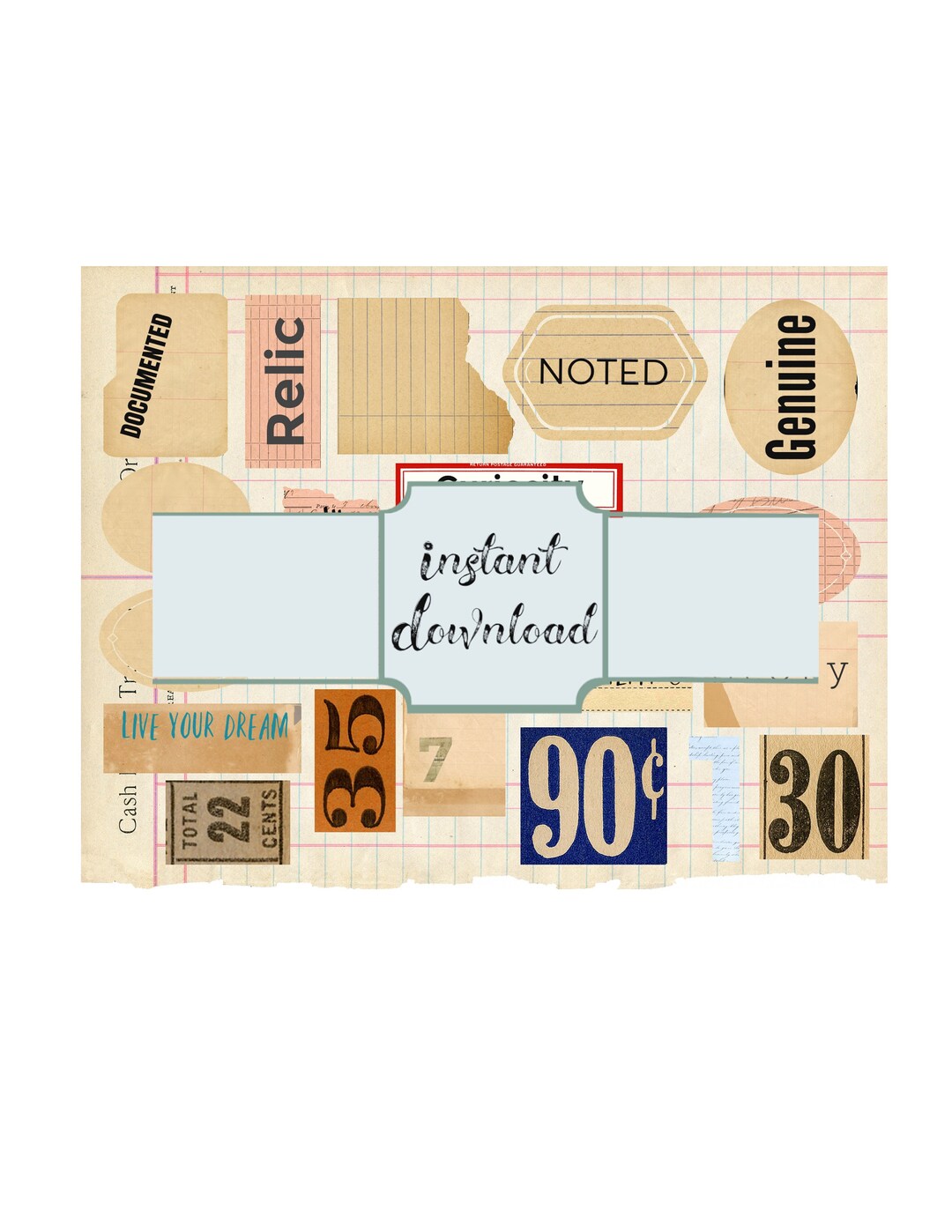 Printable Labels, Random Words, Digital Download Ephemera Numbers ...