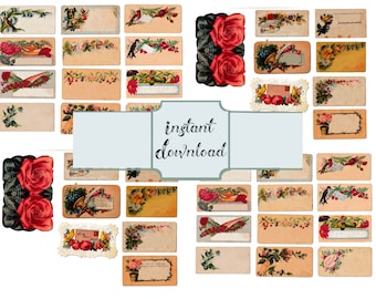 Digital Victorian Calling Cards Set, Antique Instant Download Pack, Journaling Ephemera Cards and Tags