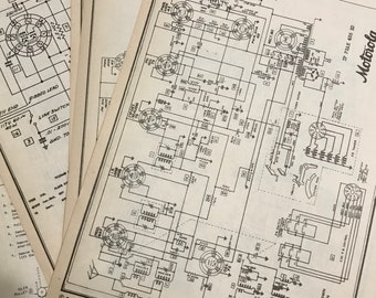 Vintage Radio Diagrams, Lot of transmitter papers, RCA, Firestone, Emerson, Motorola, GE, scrapbooking Ephemera, junk journal supplies